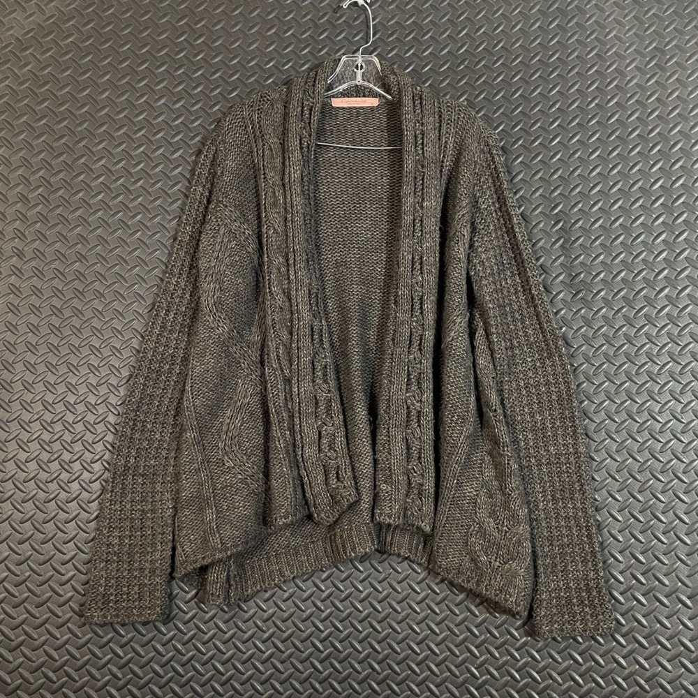Anthropologie Elsamanda Gray‎ Knit Open Front Cardigan Sweater Women's Size M